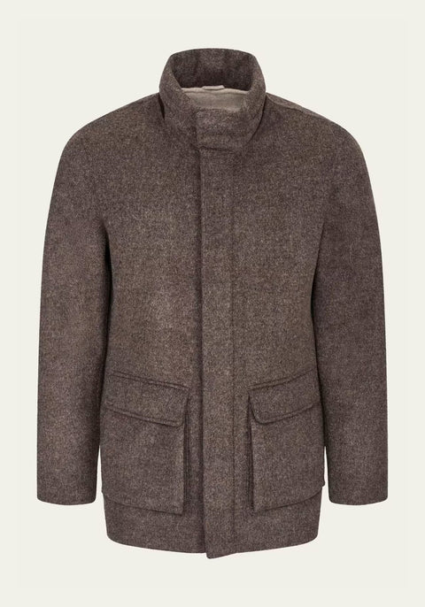 Herren-Wolljacke aus Kaschmir und Wolle in Braun, freigestellt von vorn.